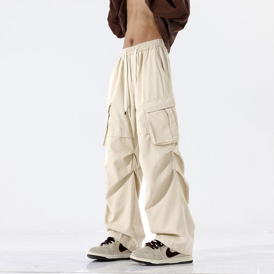 Men's Retro Pleated Straight-Leg Trousers