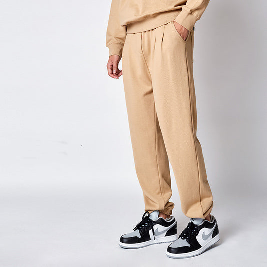 Heavy Ankle-tied Pure Cotton Khaki Men's Draping Terry European And American Close Up Sweatpants