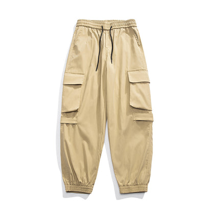 Rope Workwear With Pocket Loose Wide Leg Ankle Banded Pants